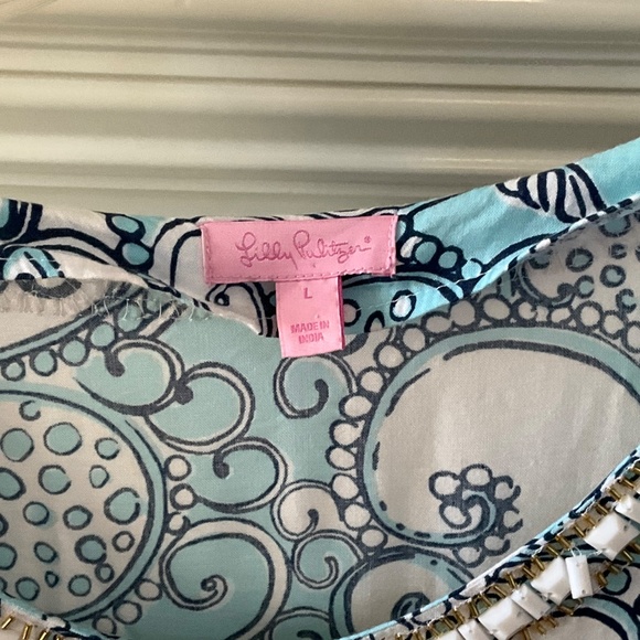 Lilly Pulitzer Size Large Sarah Tunic Dress Shape Up or Ship Out Beaded Spa Blue - Picture 2 of 2